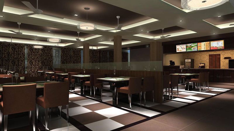 3D interior visualization of a restaurant dining area